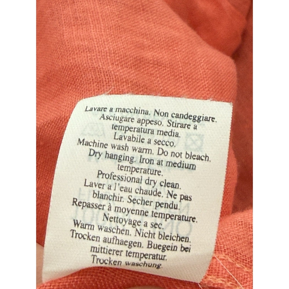 Tagliero Asmara 100% Flax Linen Top Coral Lightweight Button Up Summer Womens XL - Picture 7 of 7